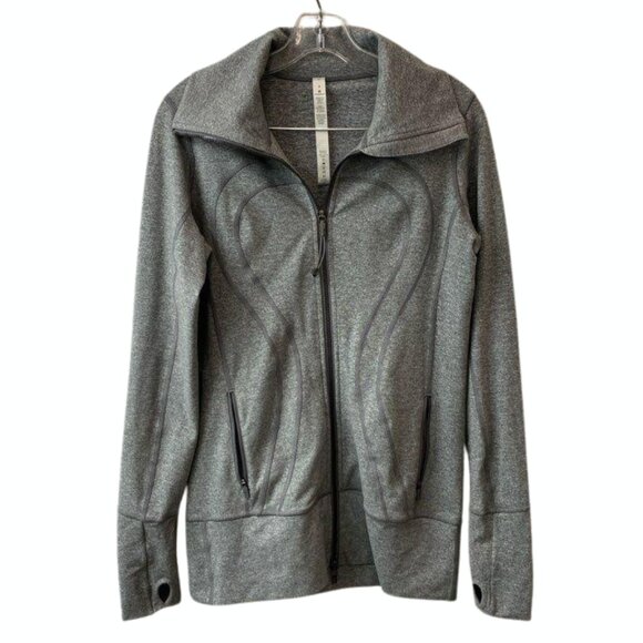 Lululemon In Stride Jacket Heathered Slate Sz 8 Thumb Holes Running - Picture 3 of 7